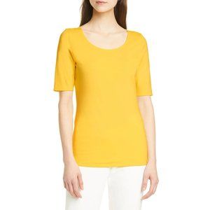 NEW Hugo Boss Women's XL Emalyna Slim Fit Short Sleeve Top Blouse Yellow Casual